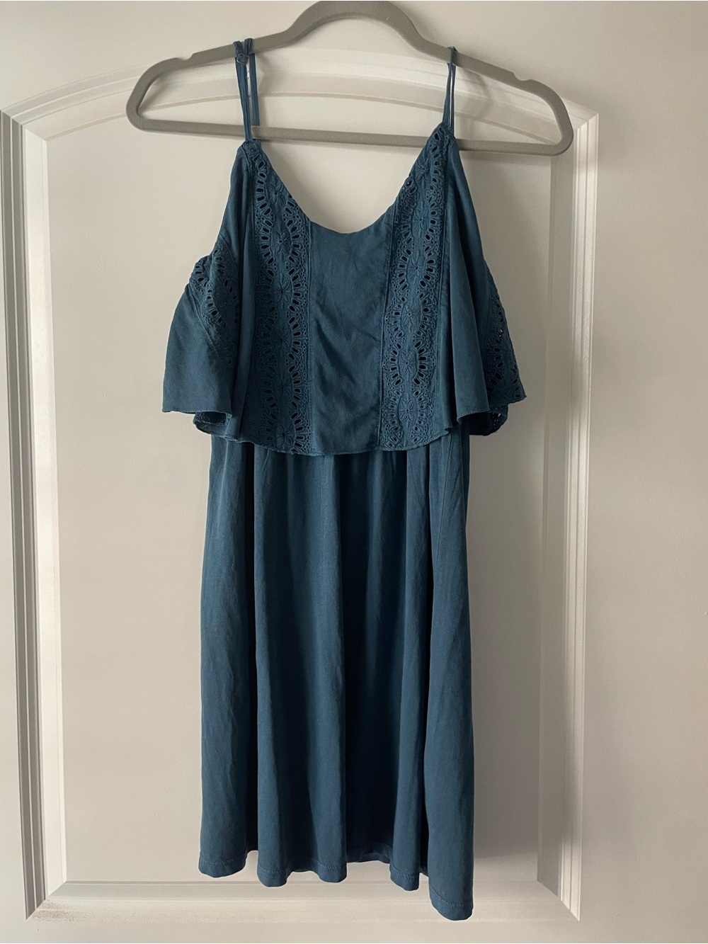 O'Neill Teal Eyelet Off-Shoulder Mini Dress